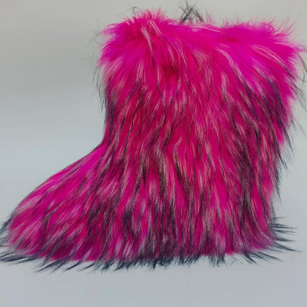 ⚡Women's Pink Faux Fur Warm Boot Furry Short Snow Boot Mid Calf Boots - Picture 4 of 7